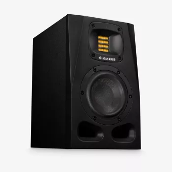 Monitores de estúdio ADAM AUDIO A4V preto, 2 vias, 90 W RMS, woofer de 4 polegadas, ecrã LED, montável em rack