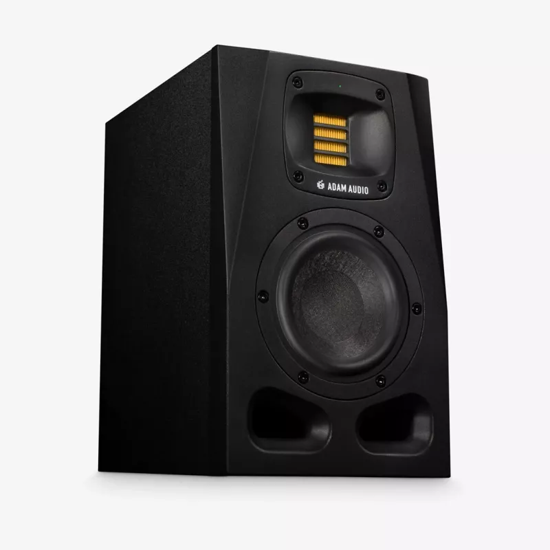 Monitores de estúdio ADAM AUDIO A4V preto, 2 vias, 90 W RMS, woofer de 4 polegadas, ecrã LED, montável em rack