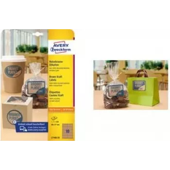 Etiquetas AVERY L7108-25 — papel kraft retangular 105×57 mm, 100 % reciclado, 25 folhas