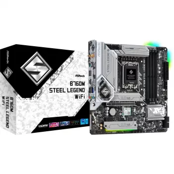 Placa-mãe ASRock B760M Steel Legend WiFi — Intel B760, LGA 1700, micro ATX, DDR5, 4 DIMM, 128GB, Wi‑Fi 6E, 2.5Gb LAN