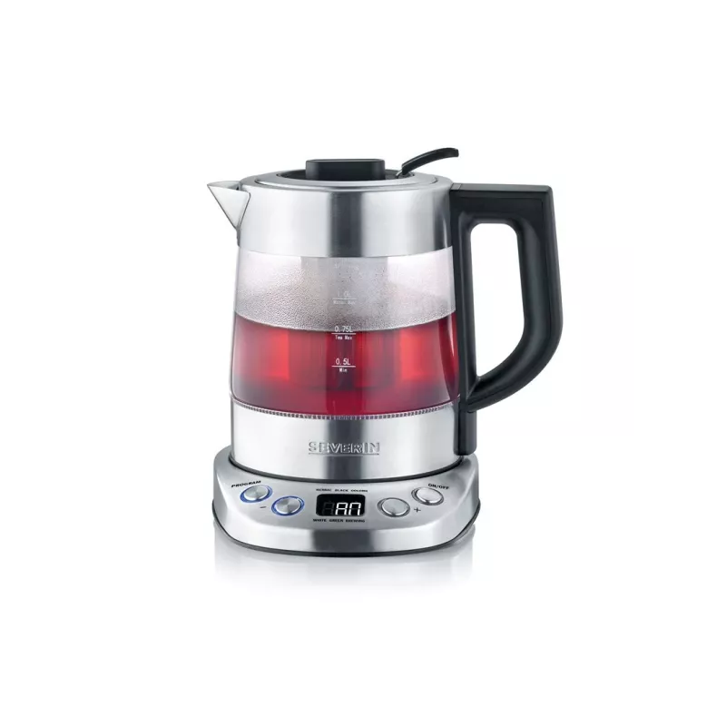 Chaleira elétrica SEVERIN 1 L 2200 W vidro e aço inoxidável, 5 definições de temperatura, indicador LED