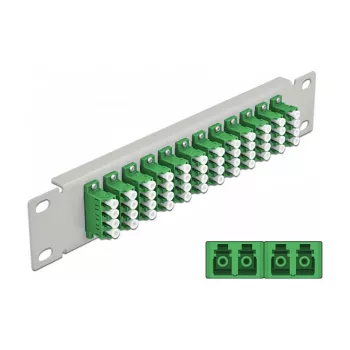 Patch panel de fibra ótica DeLOCK 10 polegadas 12 portas LC quad verde 1U cinzento