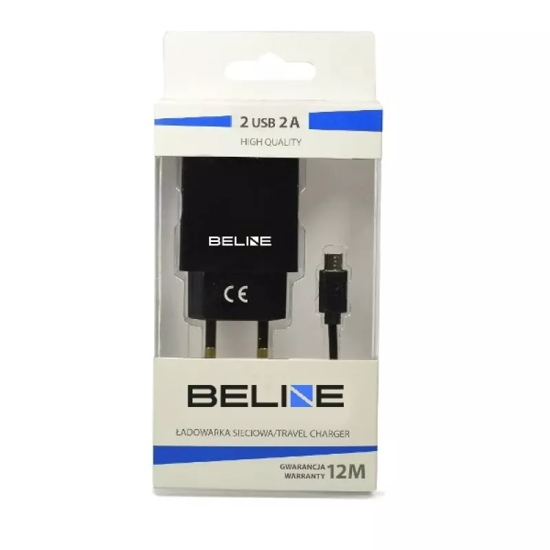 Carregador de viagem Beline Beli0011 — 2 portas USB, cabo microUSB, saída 2A, preto