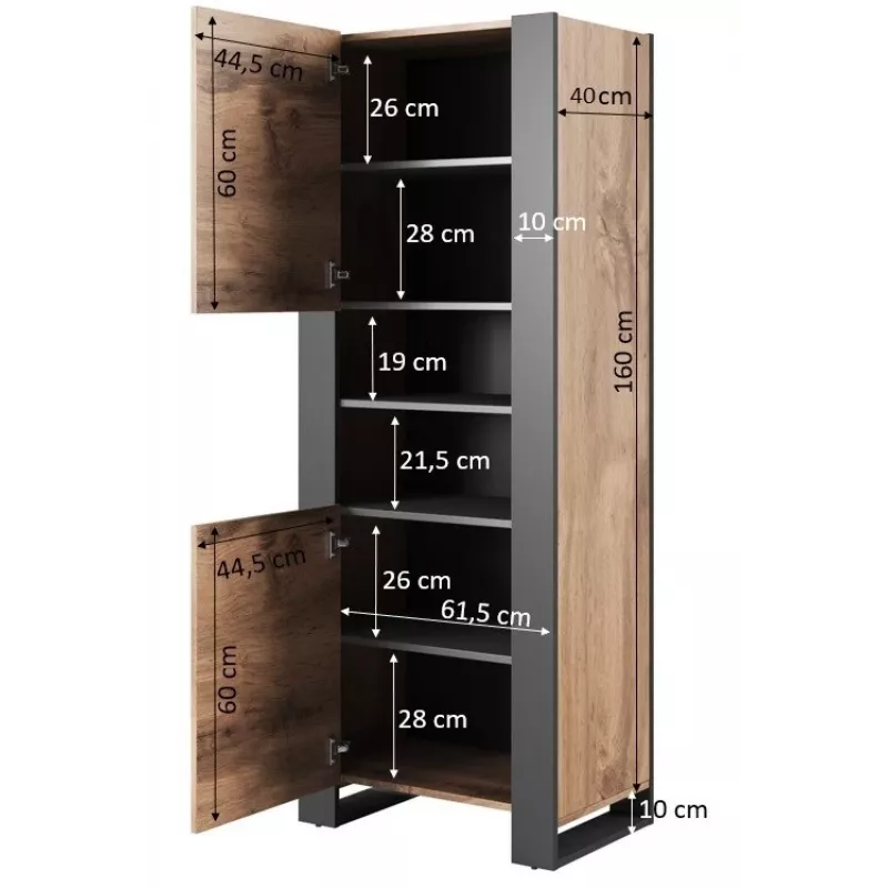Estante WOOD 65x40x170,5 carvalho Wotan + antracite