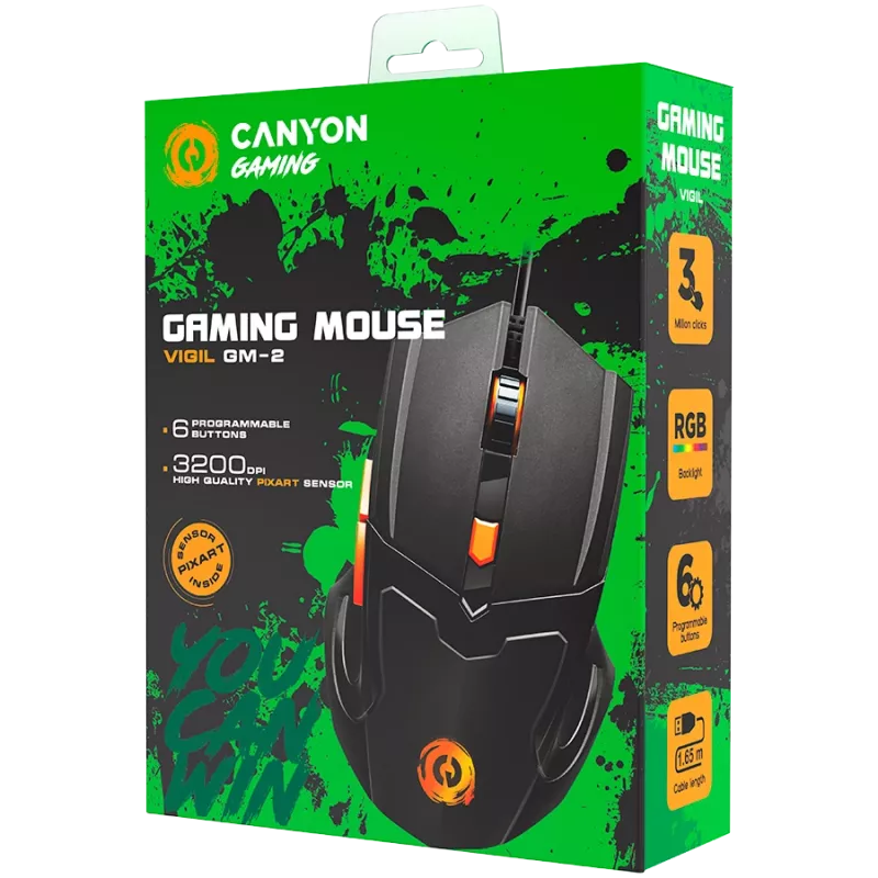 CANYON Rato Vigil GM-2 RGB 6 botões com fio Preto