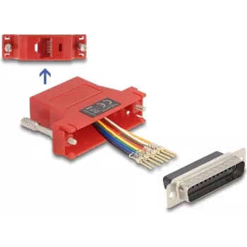 DeLOCK 67115 Kit de montagem D-Sub 25 pinos macho para RJ45 fêmea, vermelho
