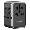 Vention adaptador de viagem e carregador GaN de 65 W, 2x USB-A 2x USB-C, preto
