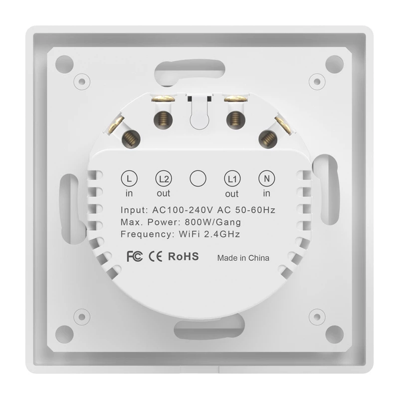 Interruptor de luz Wi-Fi tátil de parede Avatto TS20-EU-W2 — 2 teclas, branco