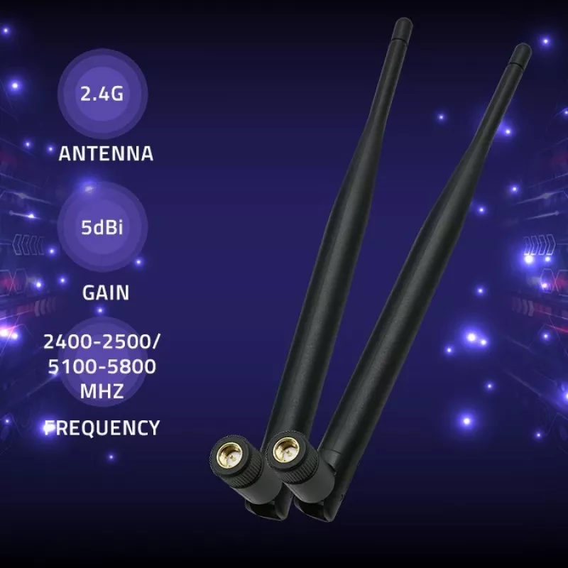 Antena Wi-Fi interior QOLTEC 57046, dupla banda 2,4–2,5 GHz e 5,1–5,8 GHz, 5 dBi, 50 Ω
