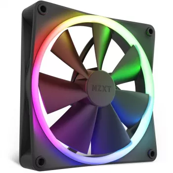 Ventoinha de caixa NZXT F140 RGB 14 cm, preta, 500–1800 rpm, rolamento fluido dinâmico, 4 pinos, 18 LEDs
