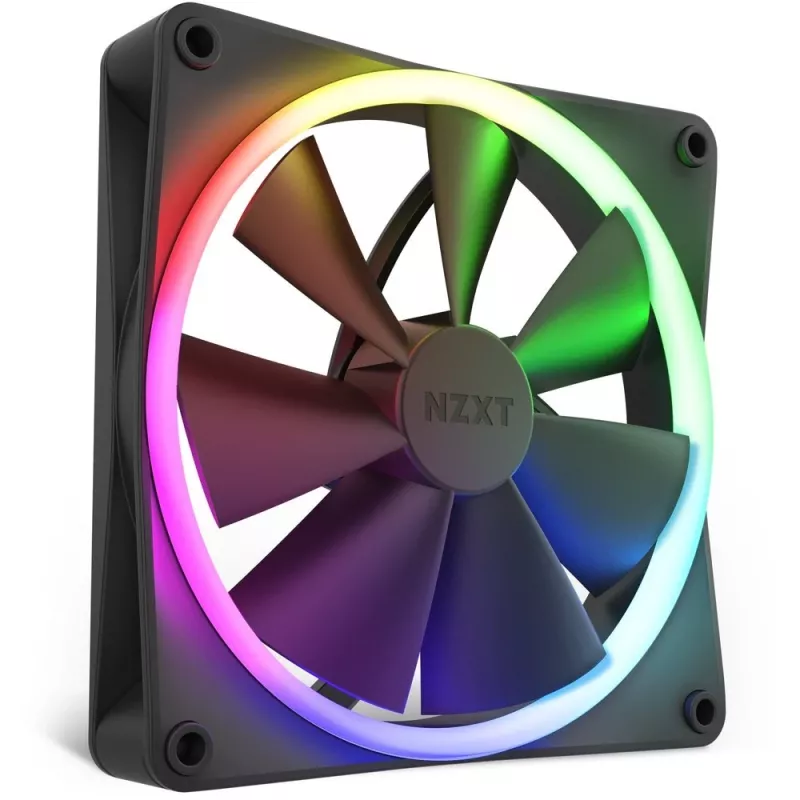 Ventoinha de caixa NZXT F140 RGB 14 cm, preta, 500–1800 rpm, rolamento fluido dinâmico, 4 pinos, 18 LEDs