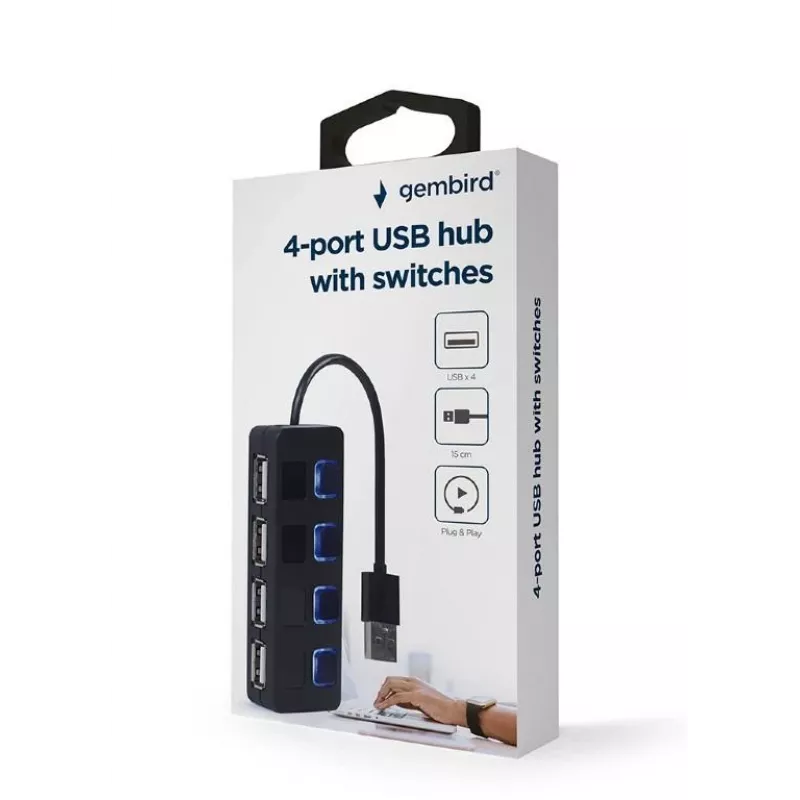 Hub de interface USB 2.0 Gembird UHB-U2P4-05 com 4 portas USB
