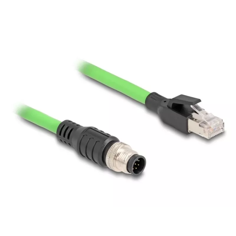 Cabo de rede DeLOCK M12 com codificação A de 8 pinos, ficha macho para ficha macho RJ45 PUR (TPU) 1 m