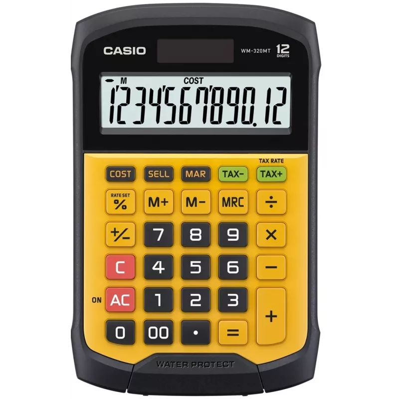 CASIO CALCULATOR OFFICE WATERPROOF WM-320MT-S, ecrã de 12 dígitos. Teclado removível, 108,5 x 168,5, grau de resistência à água e sujidade: IP54