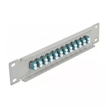 Patch panel de fibra ótica DeLOCK 10 polegadas 12 portas LC duplex aqua 1U cinzento