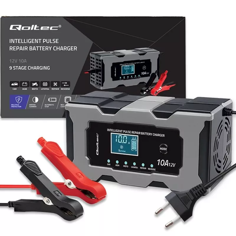 Carregador QOLTEC 52493 12V 10A com função de reparação para baterias AGM