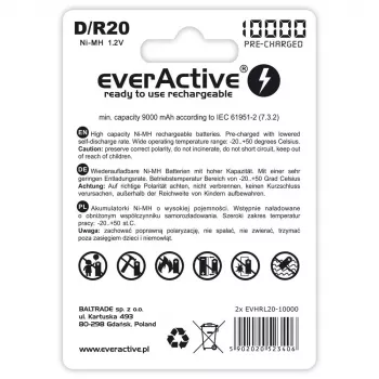 Pilha recarregável everActive EVHRL20-10000 D NiMH 1,2 V 2 unid.