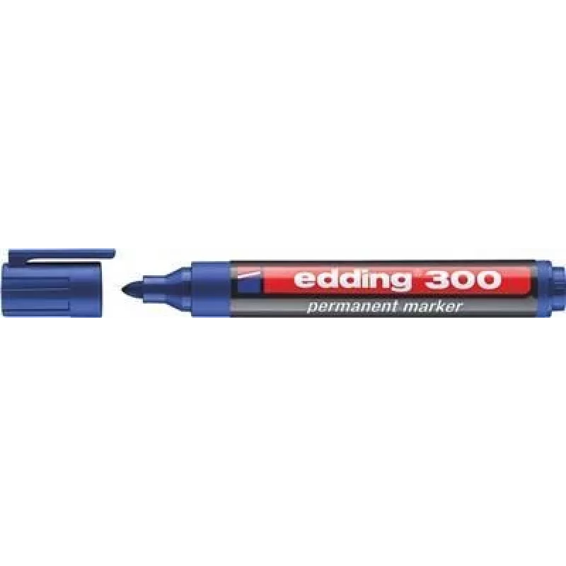 Marcador permanente Edding 300 — tinta azul, ponta 1,5 mm, pack de 10