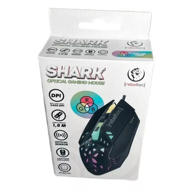 Rato gaming com fios Rebeltec SHARK — design ergonómico, sensor ótico