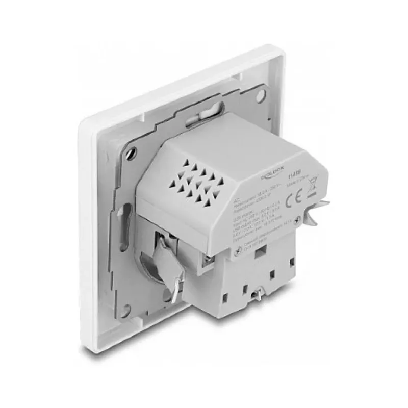 Tomada tipo F DeLOCK 11499 com USB-A e USB-C branco