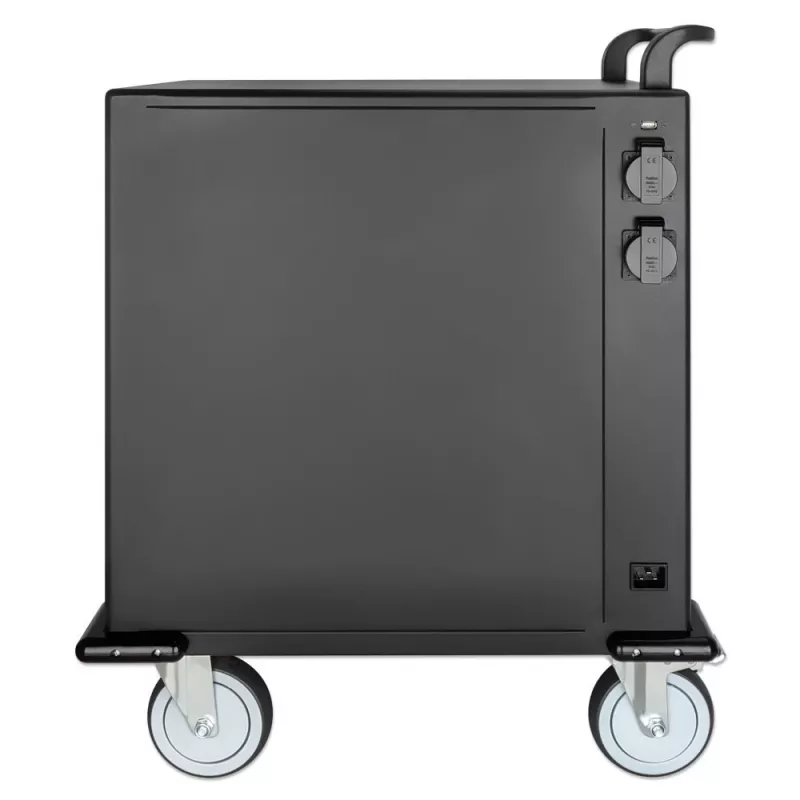 Carrinho de carregamento/trolley Manhattan 32 vias via USB-C para iPad até 13 polegadas, MacBook Air até 13 polegadas e Chromebook até 14 polegadas, também outros tablets/smartphones (com cabo dispositivo-para-USB-C), compartimentos 330x22x235 mm, cabo de carregamento do dispositivo não incluído (recomendado cabo USB-C 35