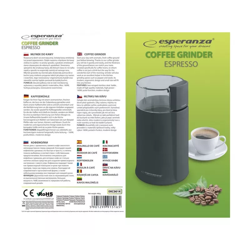 Esperanza EKC001K Moinho de café Preto 160 W