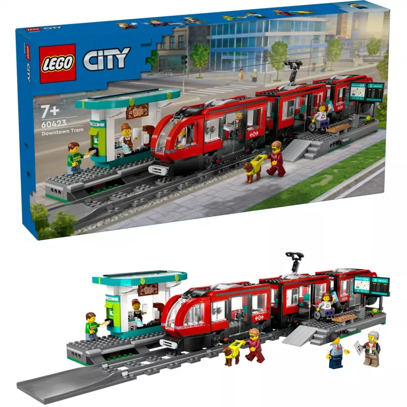 LEGO City Elétrico e Estação Conjunto de construção de roleplay para crianças com elétrico de brinquedo, presente para meninos e meninas a partir dos 7 anos que adoram veículos