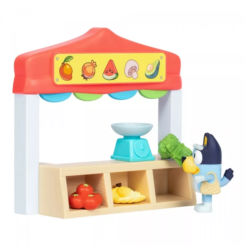 Conjunto de figuras de brincar TMTOYS Mini Bluey Lebensmittelladen BLU17555 – conjunto de mini figuras para diversão