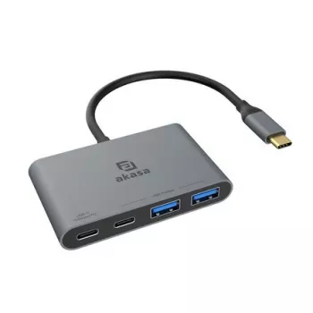 Hub multiportas Akasa 4 portas USB-C USB 3.2 Gen 2 com ficha porta de carregamento rápido - cabo - digital/dados