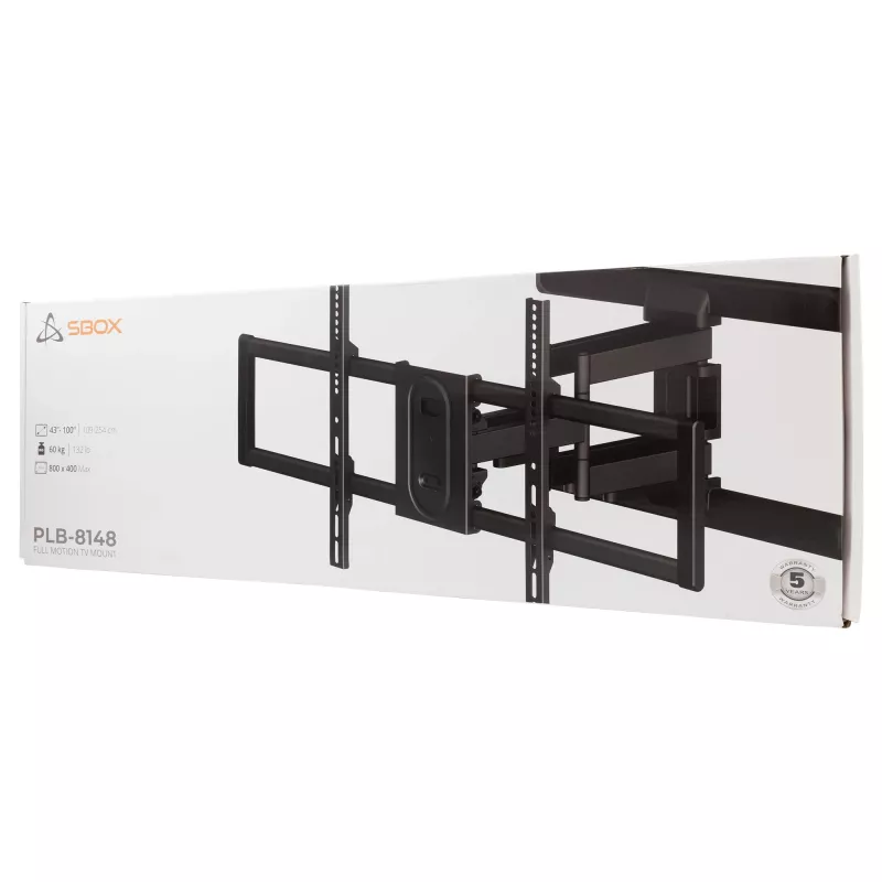 SBOX PLB-8148 suporte de parede inclinável e giratório para TV, 43-100 polegadas, 60 kg, VESA 800x400
