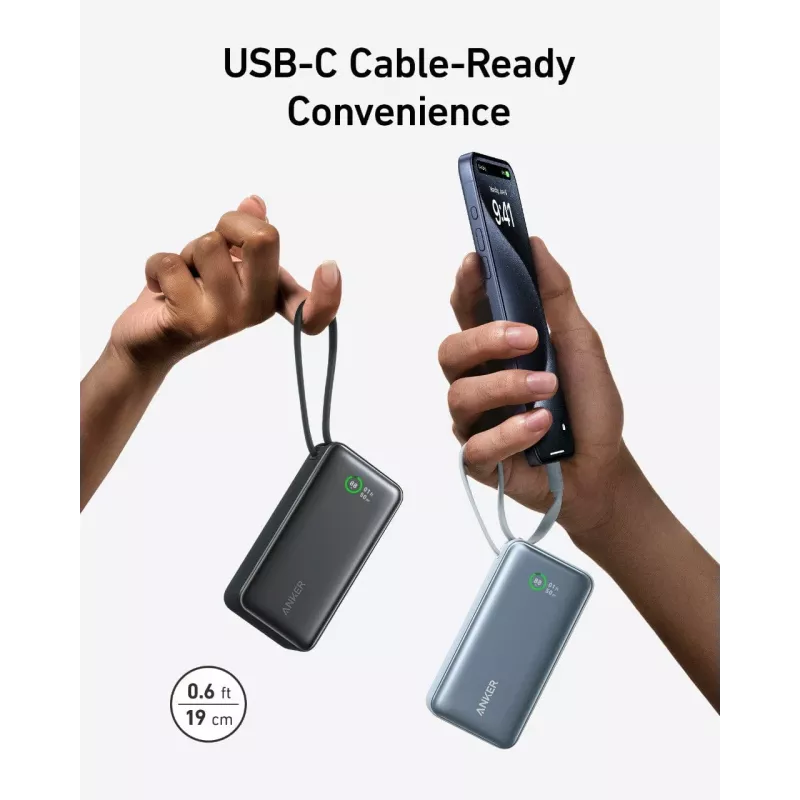Powerbank 545 NANO 30W 10000mAh com cabo USB-C integrado, preto