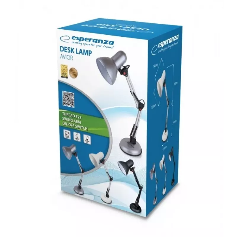 Candeeiro de mesa ESPERANZA AVIOR E27 12W LED, preto, altura ajustável, braço flexível, casquilho E27
