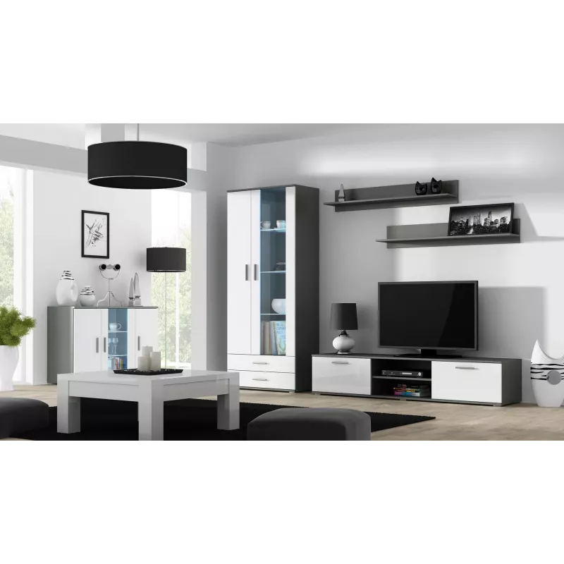 Aparador Cama Sideboard 120 cm SOHO S7 cinzento/branco brilhante