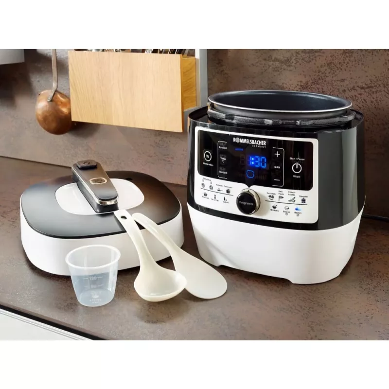 Panela de pressão elétrica Rommelsbacher MD 1000 – 4 l, 1000 W, 14 programas, branco/preto