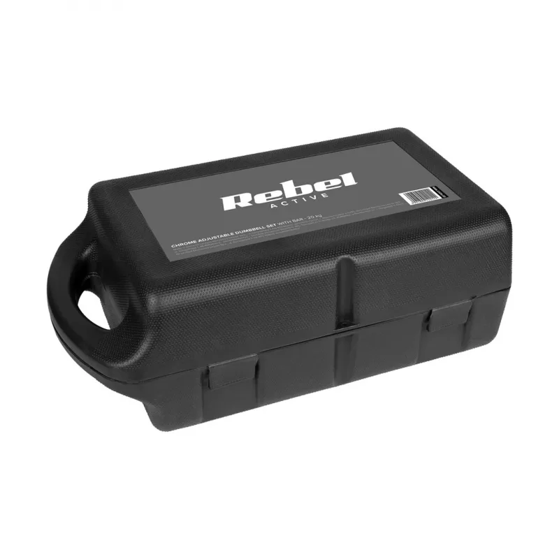Halteres ajustáveis Rebel Chrom 20 kg com mala e barras de haltere (2) — discos de 2,5 kg, 1,25 kg, 0,5 kg