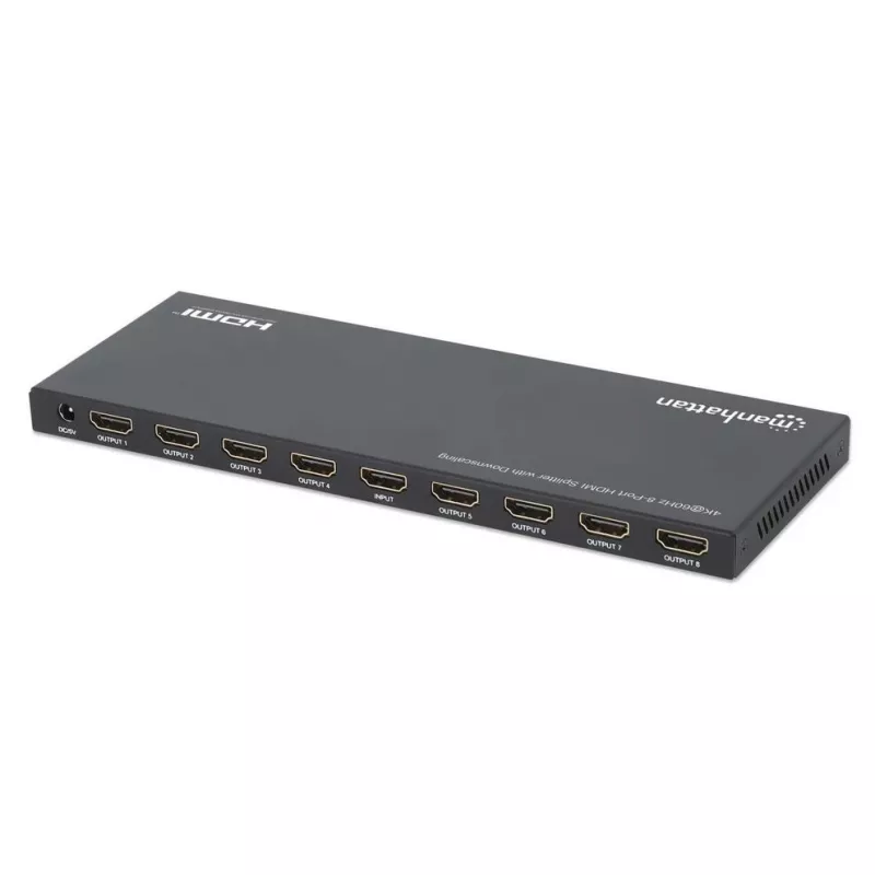Splitter HDMI Manhattan 4K@60Hz 8 portas com downscaling, distribui um sinal de entrada HDMI para oito saídas HDMI (1x8), 18G, interruptor EDID para downscaling, preto