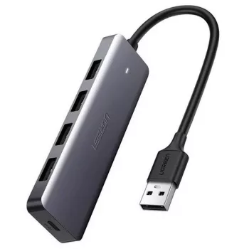 Ugreen Hub 4-em-1 Adaptador USB-C para 4× USB 3.0 + USB-C Cinzento