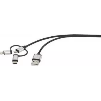 Cabo USB Renkforce USB 2.0 macho USB-A, macho USB-C™, macho USB-Micro-B, macho Apple Lightning 1,00 m cinzento-escuro com revestimento (RF-3335108)