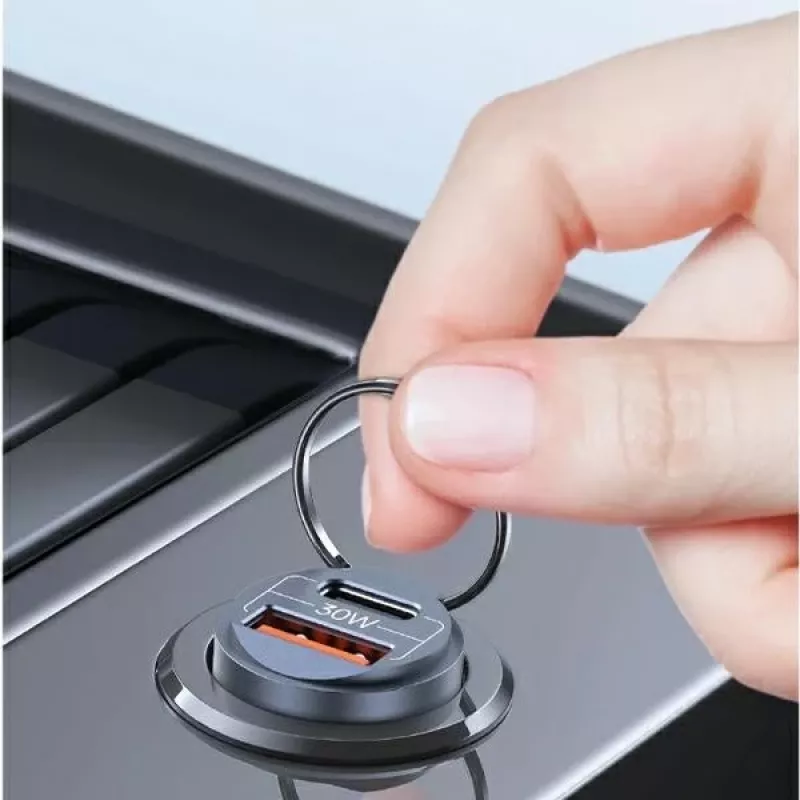 Carregador de automóvel usams C38 30W — 1x USB-A + 1x USB-C carregamento rápido