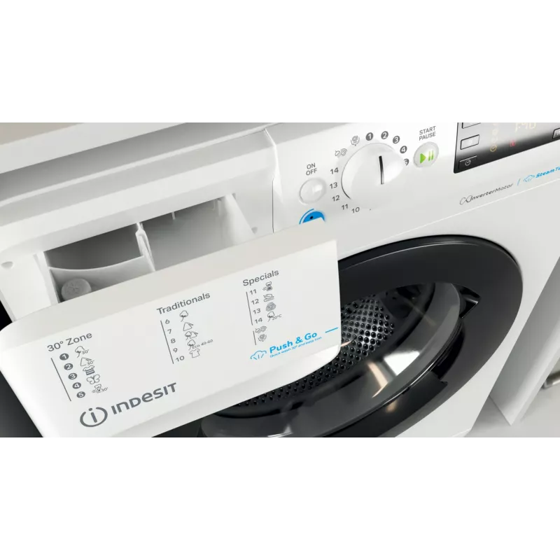 INDESIT | Máquina de lavar roupa | BWSE 71295X WBV EU | Classe de eficiência energética B | Carga frontal | Capacidade de lavagem 7 kg | 1200 rpm | Profundidade 43,5 cm | Largura 59,5 cm | Visor | Mostrador grande