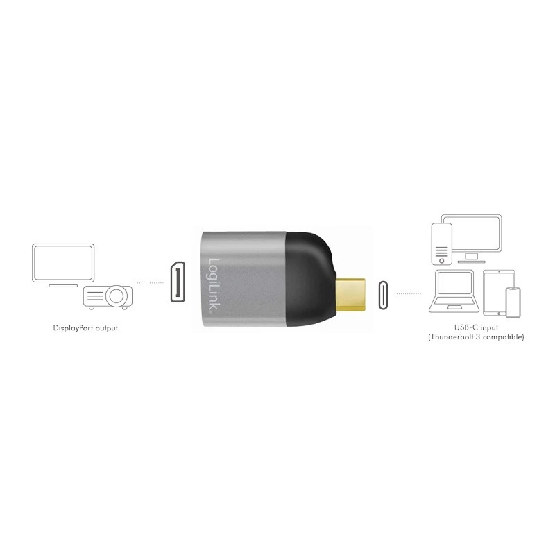 Adaptador LogiLink CUA0204 USB-C para DisplayPort preto cinzento