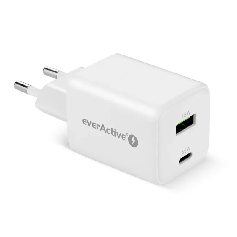 Carregador de parede everActive SC-450Q 45W 1×USB-C 1×USB-A Branco
