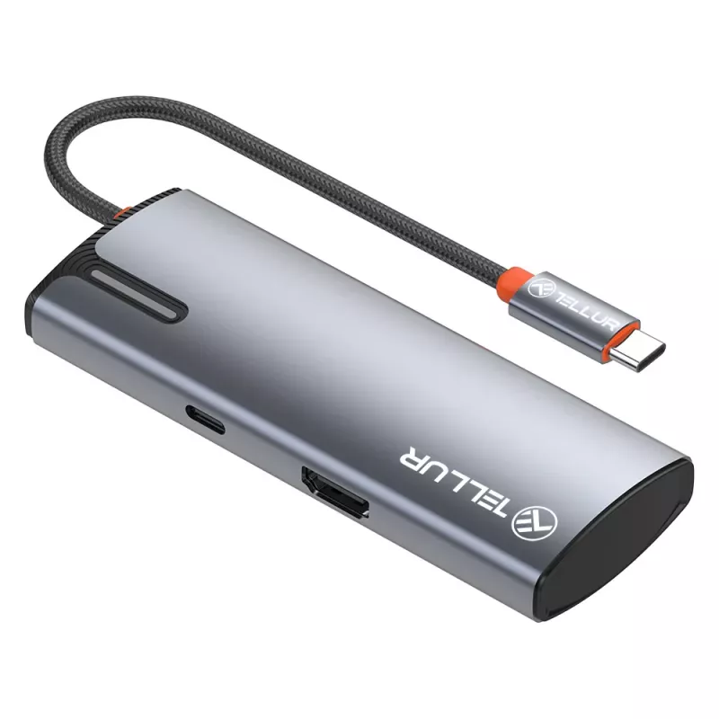 Hub USB-C Tellur TLL321061 com PD 3.0 100W, saída HDMI e 3× portas USB 3.0