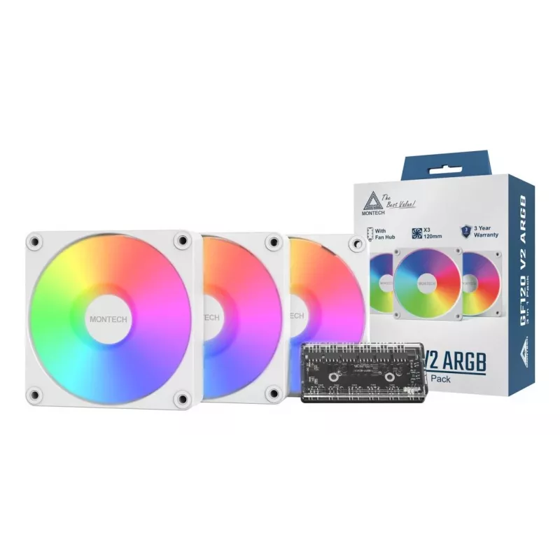 Módulo de ventoinha para caixa de computador Montech GF120 V2 ARGB 12 cm branco 3 unid.