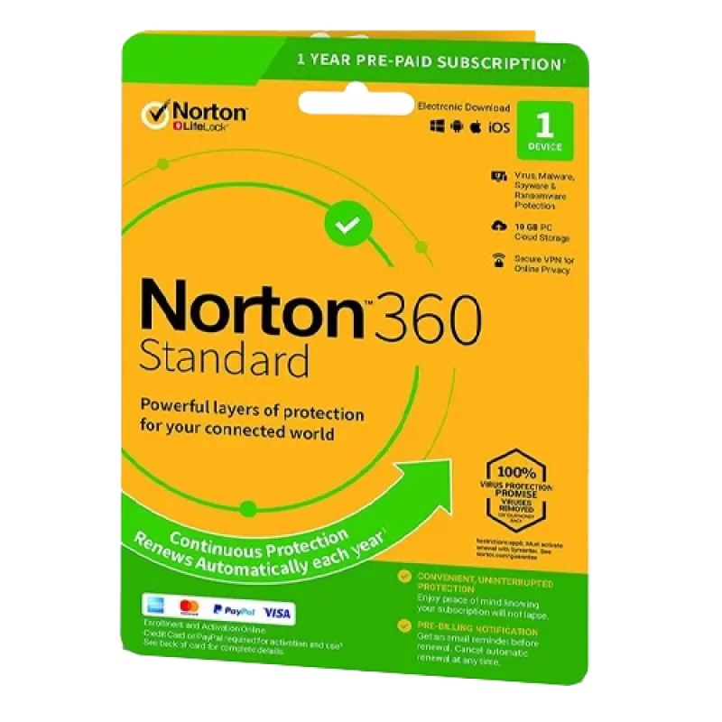 Norton 360 Standard | 1 dispositivo | 1 ano | 10 GB de armazenamento na nuvem | UE | NON SUB |