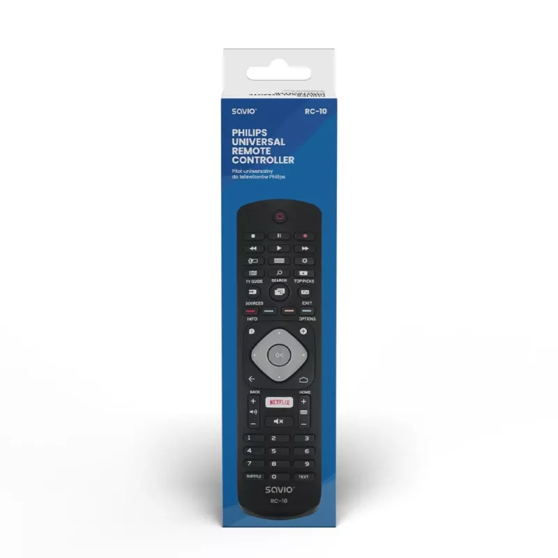 Comando à distância SAVIO RC-10 para TV Philips, IR sem fios, preto, entrada por botões