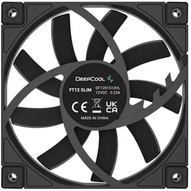 Ventoinha de caixa PWM slim de 120 mm DeepCool FT12 slim – preta, design low-profile, controlo PWM
