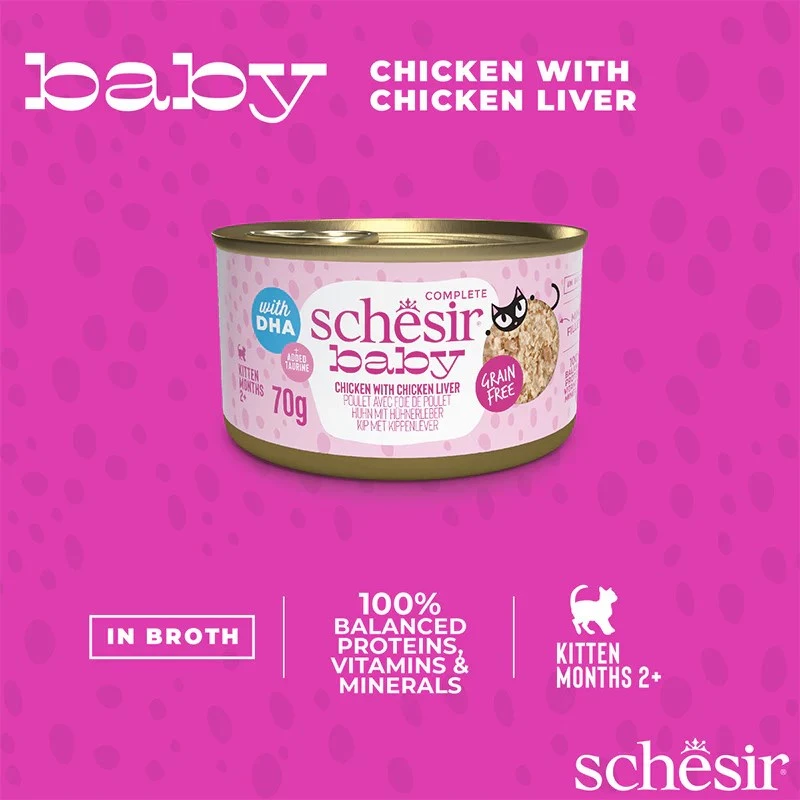 Alimento húmido para gatos Agras Pet Foods Schesir Baby em Caldo 70 g — Frango, sem cereais, para gatos jovens