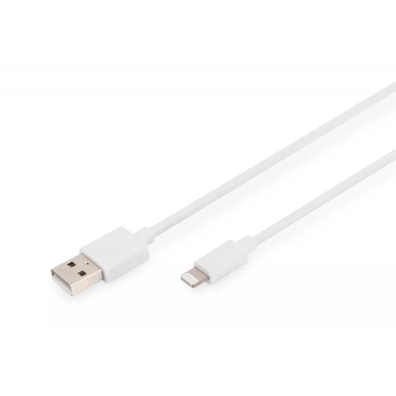 DIGITUS - Cabo Lightning - Lightning (M) para USB (M) - 1,0 m - isolamento duplo - branco - moldado - para Apple iPad/iPhone/iPod (Lightning) (DB-600106-010-W)