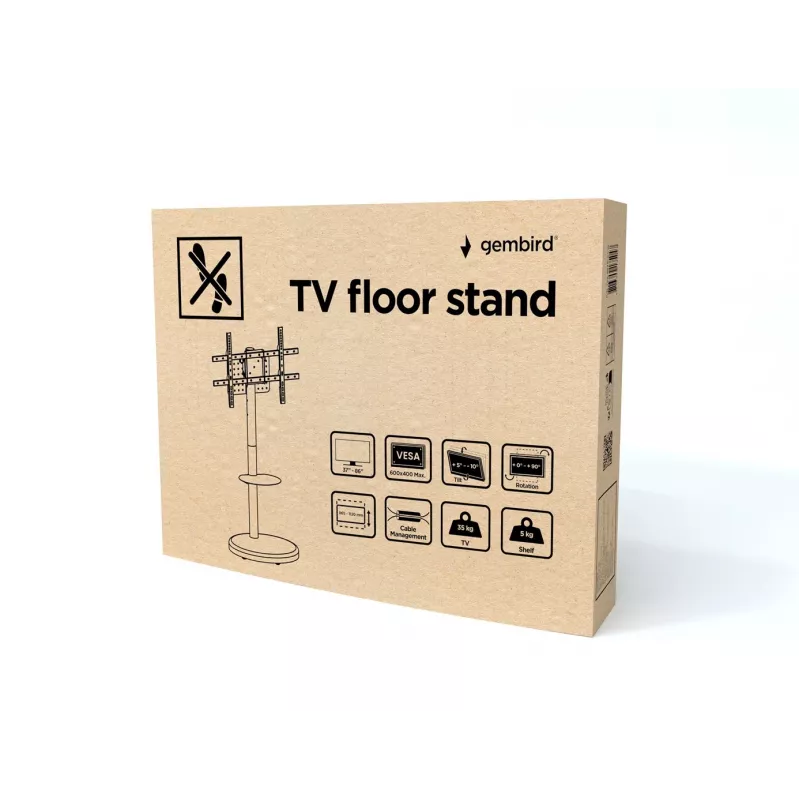Suporte de TV de chão GEMBIRD TVS-86TR-01-W para televisores de 37–86 polegadas, branco, orientável e inclinável, VESA 200x200–600x400, carga máx. 50 kg